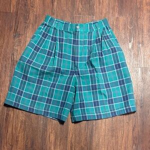 Toby 90s High Waisted Green and Blue Plaid Shorts